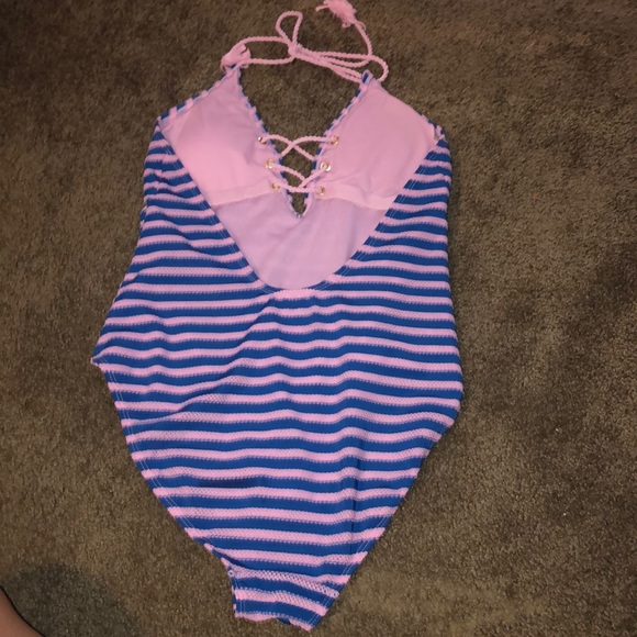 Pink and blue ribbed swimsuit - Picture 4 of 5